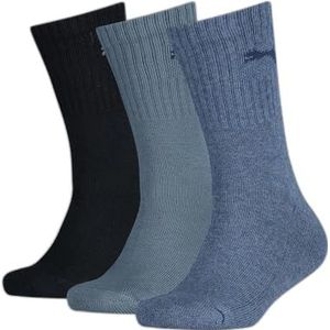 PUMA Uniseks crew sokken voor kinderen, verpakking van 3 stuks, denim blue, 31-34