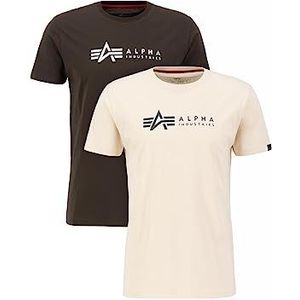 Alpha Industries Alpha Label T 2 Pack Heren T-shirt Black Olive/Jet Stream White