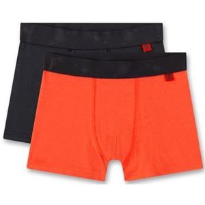 Sanetta Jongensonderbroek oranje | Hoogwaardige en duurzame onderbroek voor jongens van katoenmix. Shorts met geweven band in effen kleuren | Inhoud: set van 2 ondergoed voor jongens, oranje, 92 cm