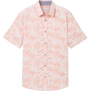 TOM TAILOR Regular fit overhemd voor heren met all-overprint, 35410 - koraal geborsteld blad design, XL