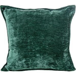 DRW Vierkant kussen van fluweel, polyester, met ritssluiting in donkergroen, 45 x 10 x 45 cm