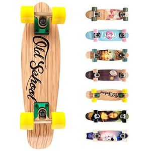 Compleet Retro Houten Skateboard - Ideaal voor Kinderen en Tieners - Jongens en Meisjes - Miniboard met Print - Cruiser board (OLD SCHOOL)