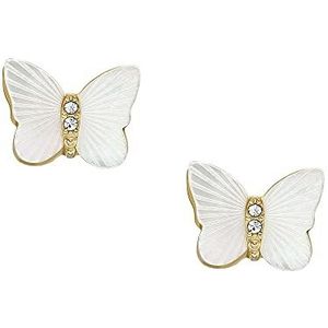 Fossil oorbellen voor dames Radiant Wings White Mother of Pearl Stud Butterfly Oorbellen, lengte: 7 mm, breedte: 9,7 mm, JF04422710