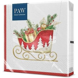 PAW - Papieren Servetten 3-laags (33 x 33 cm) | 20 Stuks | Gedrukt met Inkt op Waterbasis | Creëer de Kerstsfeer | Voor een Vrolijke Kerst en Winter Wonderland Kerstfeest | Kleur: Holiday Sleigh