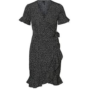 VERO MODA VMHENNA 2/4 WRAP Frill Dress WVN NOOS Jurk, Zwart/AOP: Witte Tiny Dots, L, Zwart/Aop: wit Tiny Dots, L