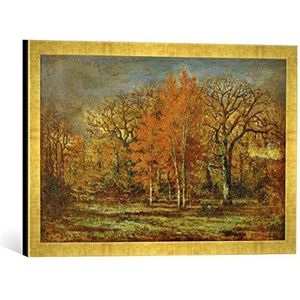 Ingelijst beeld van Charles Le Roux ""Lisière de bois. Cerisiers en automaat. "", kunstdruk in hoogwaardige handgemaakte fotolijst, 60x40 cm, Gold Raya