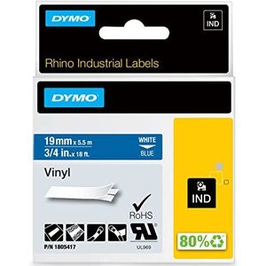 DYMO Rhino industriële vinyllabels | 19 mm x 5,5 m | witte print op blauw | zelfklevend | voor LabelManager & Rhino labelmakers