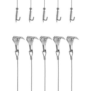 QWORK® schilderij ophangdraad voor spiegel fotolijst foto's, 2 m x Φ1,5 mm staaldraad met verstelbare haak en vormhaak rail hook, draagvermogen 40 KG, 5 stuks