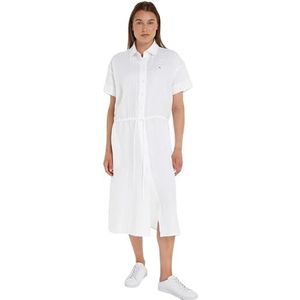 Tommy Hilfiger - Linnen midi-overhemdjurk - Optic White - Dames