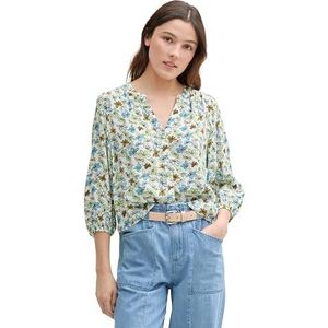 TOM TAILOR Denim Damesblouse, 37809 - Wit Groen Blauw Bloem Print, XL
