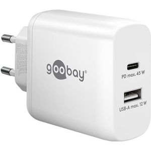 Goobay 65412 Dual Charger 45W / USB-C & USB-A snellader Power Delivery/laad-adapter met 2 USB-poorten/oplader voor mobiele telefoon, iPad, tablet enz.