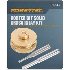POWERTEC 71333 Router Bits Massief Messing Inlay Kit | Voor 1/4 Sjablonen voor High RPM Routing | Inclusief 1/8 Carbide Router Bit/Cutter + 1/4 schacht, universele bus, borgmoer, kraag, uitlijning pin