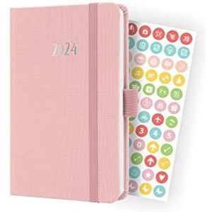 SIGEL J4404 weekkalender Jolie 2024, ca. A6, roze, hardcover met textielband, elastiek, penlus, insteekzak, 174 pagina's, FSC-gecertificeerd, agenda