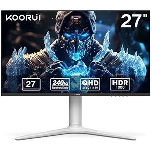 KOORUI Gaming Monitor 27 inch, 240Hz, VA Mini LED, 1ms, QHD Gaming Screen Adaptive Sync, 2xHDMI 2.0 & DisplayPort 1.4, HDR 1000, DCI-P3 95%, VESA 75 x 75 mm, Eye Care, in hoogte verstelbaar