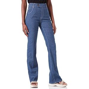 Moschino Indigo Linen Blend Stretch Denim Broek, voor dames, Blue Denim, 34 NL