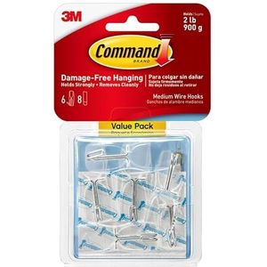 Command - Medium - Transparante Ophanghaken - 6 Haken en 8 Strips - Tot 900 Gram Belastbaar