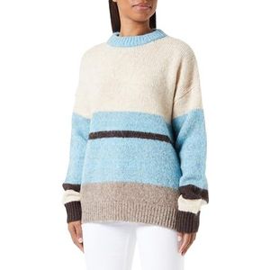 Jalene Dames Vintage Colorblock Strepen Trui Gerecycled Polyester Wolwit Maat M/L, wolwit, M
