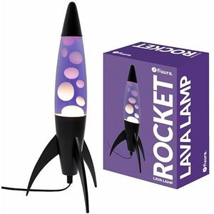 FISURA - Paarse ""Rocket"" lavalamp. Zwarte basis, paarse vloeistof en witte lava. Retro lavalamp met vervangende gloeilamp. 20 cm x 20 cm x 45 cm.