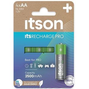 ITSON, gebruiksklare AA Pro oplaadbare NiMH-batterijen, 2500 mAh, verpakking van 4, ideaal voor camera's, gamecontrollers, kinderspeelgoed, HHR6-2500IT/4CP