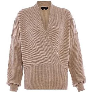 faina Dames Cross V-hals Fashion Knit Acryl Beige Maat M/L, beige, M