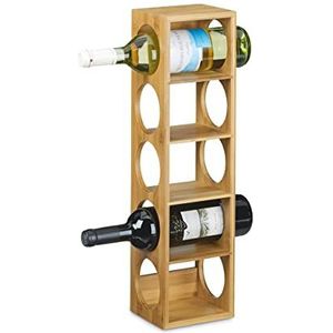 Relaxdays wijnrek bamboe, voor 5 flessen, HxBxD: ca.53x14x12 cm, flessenhouder, houten wijnstandaard, modern, stapelbaar