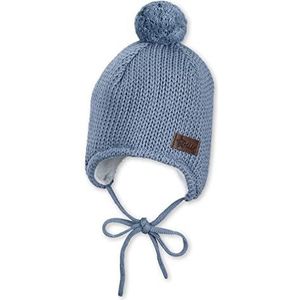 Sterntaler Uniseks kindermuts met pompon gebreide muts met oorkleppen, blauw, 43