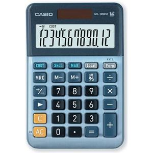 CASIO Bureaurekenmachine MS-120EM, 12-cijferig, valutaconversie, cost/sell/margin, aluminium front, zonne-energie/batterij