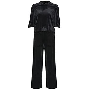 KAFFE Jumpsuit voor dames, fluweel, korte mouwen, brede pijpen, Black Deep, M