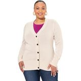 Ulla Popken - Gebreid Vest - Ecru - V-hals - Lange Mouw