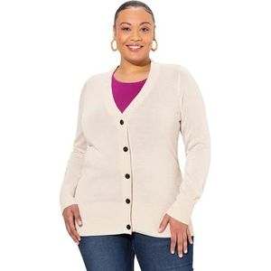 Ulla Popken - Gebreid Vest - Ecru - V-hals - Lange Mouw