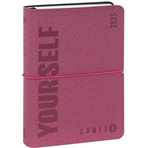 COMIX U Yourself Dagkalender 16 maanden, klein, zakagenda 2024-2025, vaste omslag en 448 gelinieerde pagina's, ideaal voor de bovenschool, 11 x 15,3 cm, roze