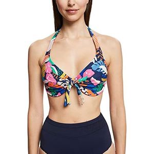 ESPRIT Gerecycleerd: neckholder-top met patroon voor grote cups, navy, 40