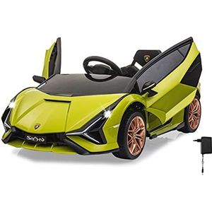 JAMARA 460638 Ride-on Lamborghini Sián FKP 37 12 V vanaf 3 jaar, softstart, 2-versnellingen, bluetooth, led, motorgeluid, krachtige motor/accu 4,5 Ah, batterijspanningsindicator, vleugeldeuren, groen