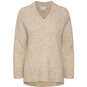Kaffe Dames Sweater Gebreide Jumper Trui 3/4 Mouwen, V-hals, Zand Dollar Melange, XS