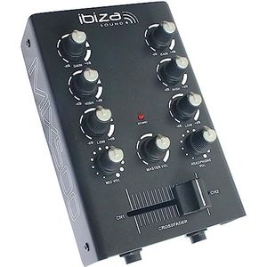 Ibiza - MIX500 - Compacte 2-kanaals mixer met lijn- en microfooningangen en hoofdtelefoon-, opname- en RCA-uitgangen - Zwart