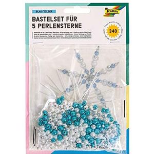 folia 12530 - knutselset voor 5 parelsterren, blauw/zilver/parelwit - ideaal als zelfgemaakte decoratie voor Kerstmis