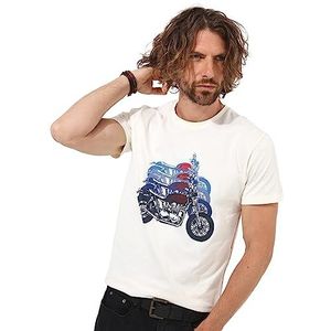 Joe Browns Heren motorfiets vervagen grafische korte mouw ronde hals T-shirt, veelkleurig, klein, Wit/Navy, S