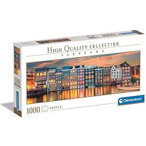 Clementoni Collectie Panorama-Bright Amsterdam-1000 stukjes, panorama-puzzel, horizontaal, plezier voor volwassenen, Made in Italy, meerkleurig, 39838