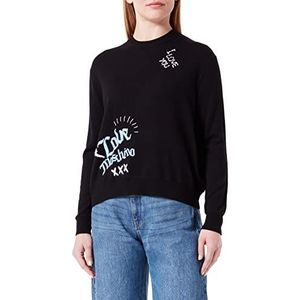 Love Moschino Dames Regular Fit Lange Mouwen Ronde Hals met Borduurwerk Mix Trui Sweater, zwart, 44