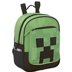 Minecraft - Ideaal voor kleuterschool en vrije tijd, met gevoerde en verstelbare schouderbanden, thermogevormde achterkant en bodem, hoofdvak en voorvak met ritssluiting, 33 x 22 x 10 cm, groen en