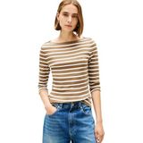 Tommy Hilfiger Dames Slim Cody Boat-NK 3/4SLV WW0WW40589 L/S T-shirt, bruin (Nordic Taupe/Ecru STP), XXS, Bruin (Nordic Taupe/Ecru Stp), XXS