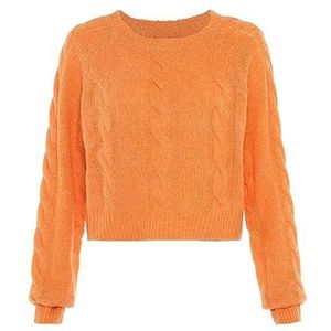 myMo Casual gebreide trui voor dames, kort gesneden met vlechtpatroon, gerecycled polyester, oranje, maat XL/XXL, oranje, XL