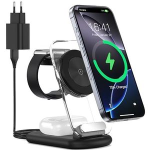 3-in-1 draadloos laadstation voor Mag-Safe, opvouwbare verstelbare magnetische draadloze oplader, reisoplader met licht voor iPhone 15/14/13/12-serie, AirPods 3/2/Pro, Apple Watch
