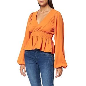 NA-KD Damesblouse met smocked waist, oranje, 38