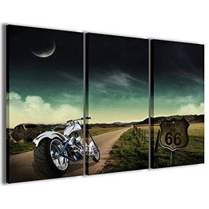 Kunstdruk op canvas, Harley Davidson Road Ix, moderne foto's van 3 panelen, klaar ingelijst op canvas, 100 x 70 cm