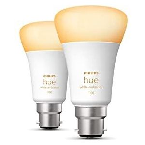 Philips Hue White Ambiance Smart Bulb Twin Pack LED [B22 bajonet Cap] - 1100 lumen (75W equivalent). Werkt met Alexa, Google Assistant en Apple Homekit