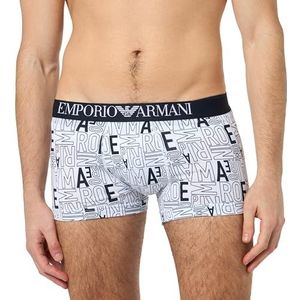 Emporio Armani Heren Stretch Katoen All Over Bold Trunk, Marine Logo Print/Wit, S, Marine Logo Print/Wit, S