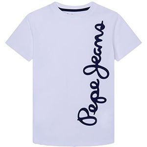 Pepe Jeans Jongen's Waldo S/S T-Shirt, Wit, 18 Jaar, Kleur: wit, 18 jaar