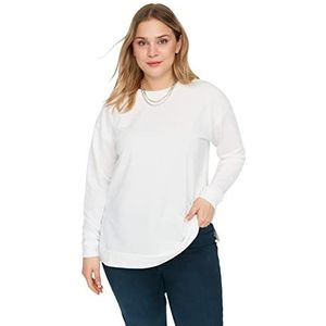 Trendyol Dames ronde hals effen normale plus size sweatshirt, ecru, 3XL, Ecru, 3XL
