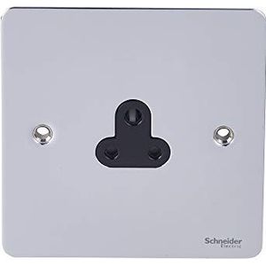 Schneider Electric Ultieme platte plaat - ongeschakelde enkele stopcontact, ronde pin, 2A, GU3270BPC, gepolijst chroom met zwart inzetstuk
